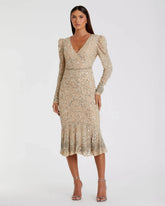 Beige Sequin Dress with Beaded Hemline and Belt - FINAL SALE