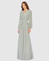 Green Beaded Bishop Sleeve Wrap Gown