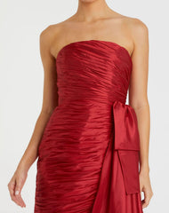 Red Strapless Ruched Mini Dress