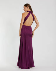 Purple Sleeveless Open Back Satin Gown