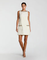 Ivory Sleeveless Shift Mini Dress with Rhinestone Trim
