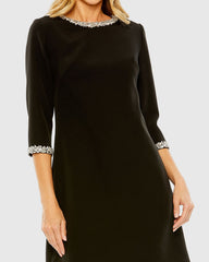 Black Embellished Crepe Cocktail Dress