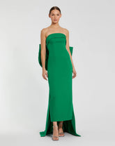 Green Strapless Crepe Sheath Dress with Bow