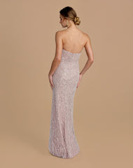Purple Strapless Embellished Column Gown With 3D Petals