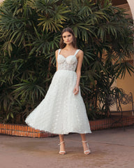 White Polka Dot Tulle A-Line Midi Dress