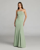 Green Strapless Embellished Crepe Mermaid Gown