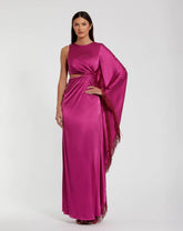 Purple Charmeuse Kaftan Sleeve Gown With Fringe Detail