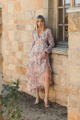 Pink Puff Sleeve Floral Printed Dress