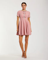 Pink Crepe A Line Mini Dress With Rhinestone Beading