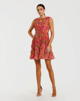 Orange Multicolor Micro Ruffle Floral A-Line Mini Dress
