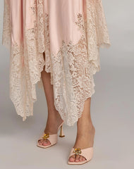 Light Pink Lace Trim Handkerchief Midi Dress