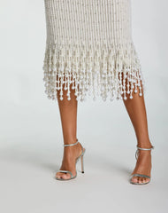 White Pearl Embellished Sleeveless Midi Dress
