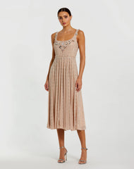 Pink Sleeveless Scoop Neck Embellished Midi Dress