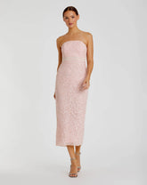 Pink Pearl Embellished Strapless Midi Dress