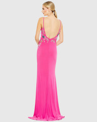 Pink Multi Color Beaded Floral Cami Gown