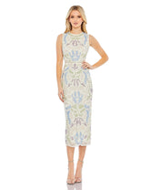 Multicolor Sleeveless Sequined High Neck Midi Sheath Dress