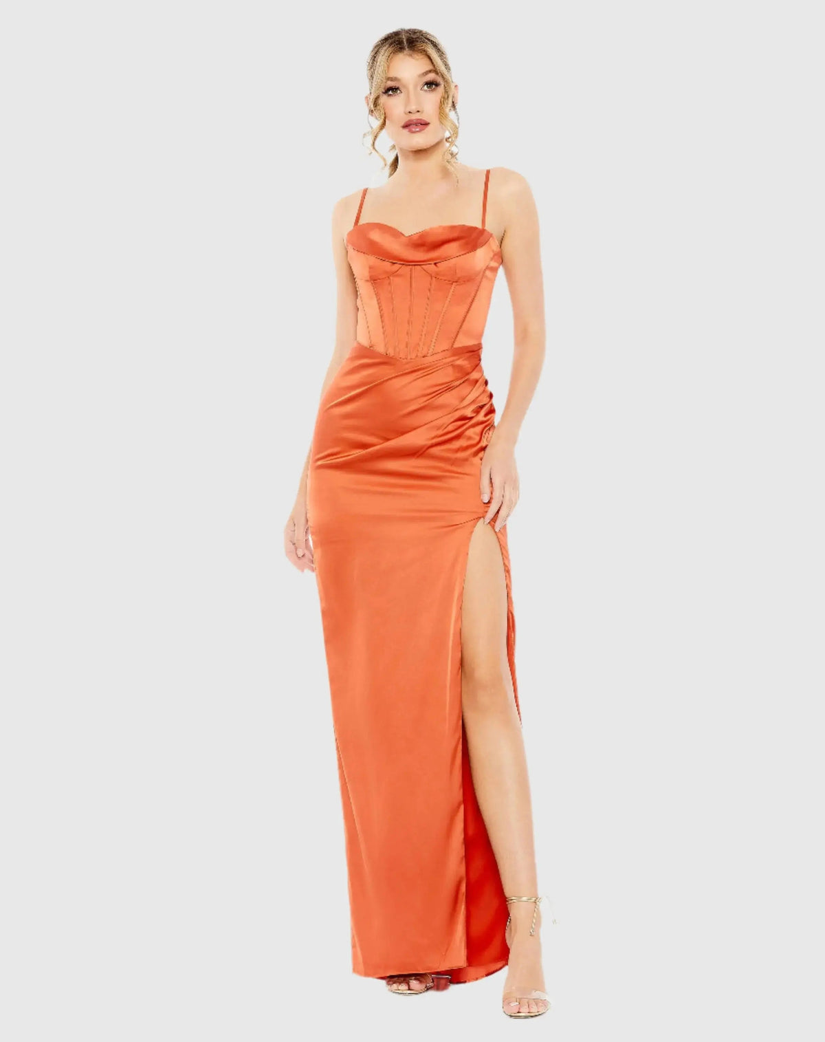 Orange Bustier Side Ruched Bodycon Gown - FINAL SALE