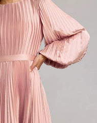 Pink Long Sleeve Pleated Charmeuse Handkerchief Dress