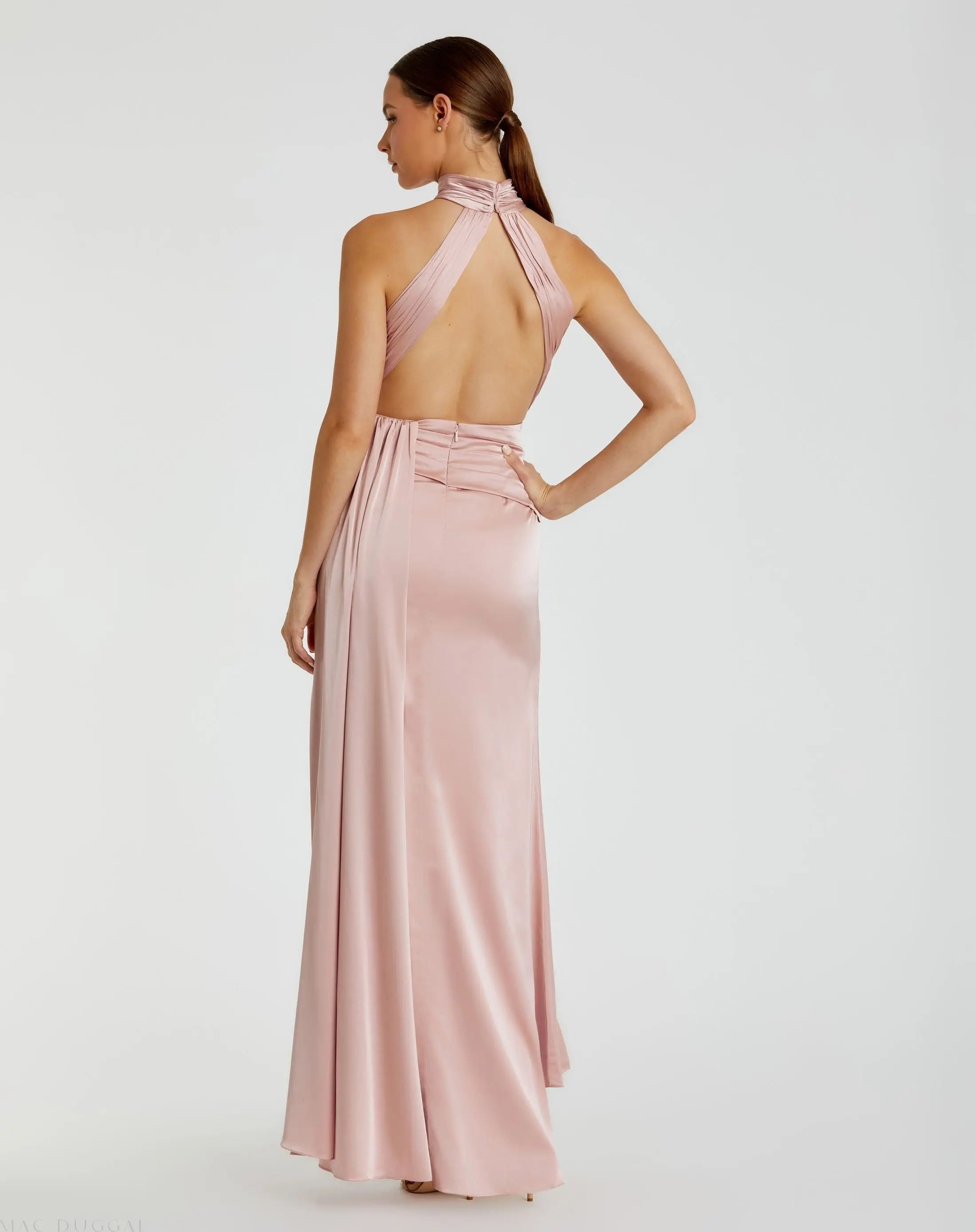 Pink Sleeveless Open Back Satin Gown