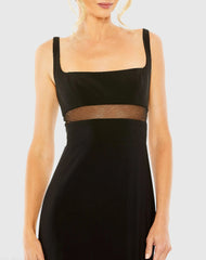 Black Sleeveless Sheer Mesh Panel Column Gown - FINAL SALE