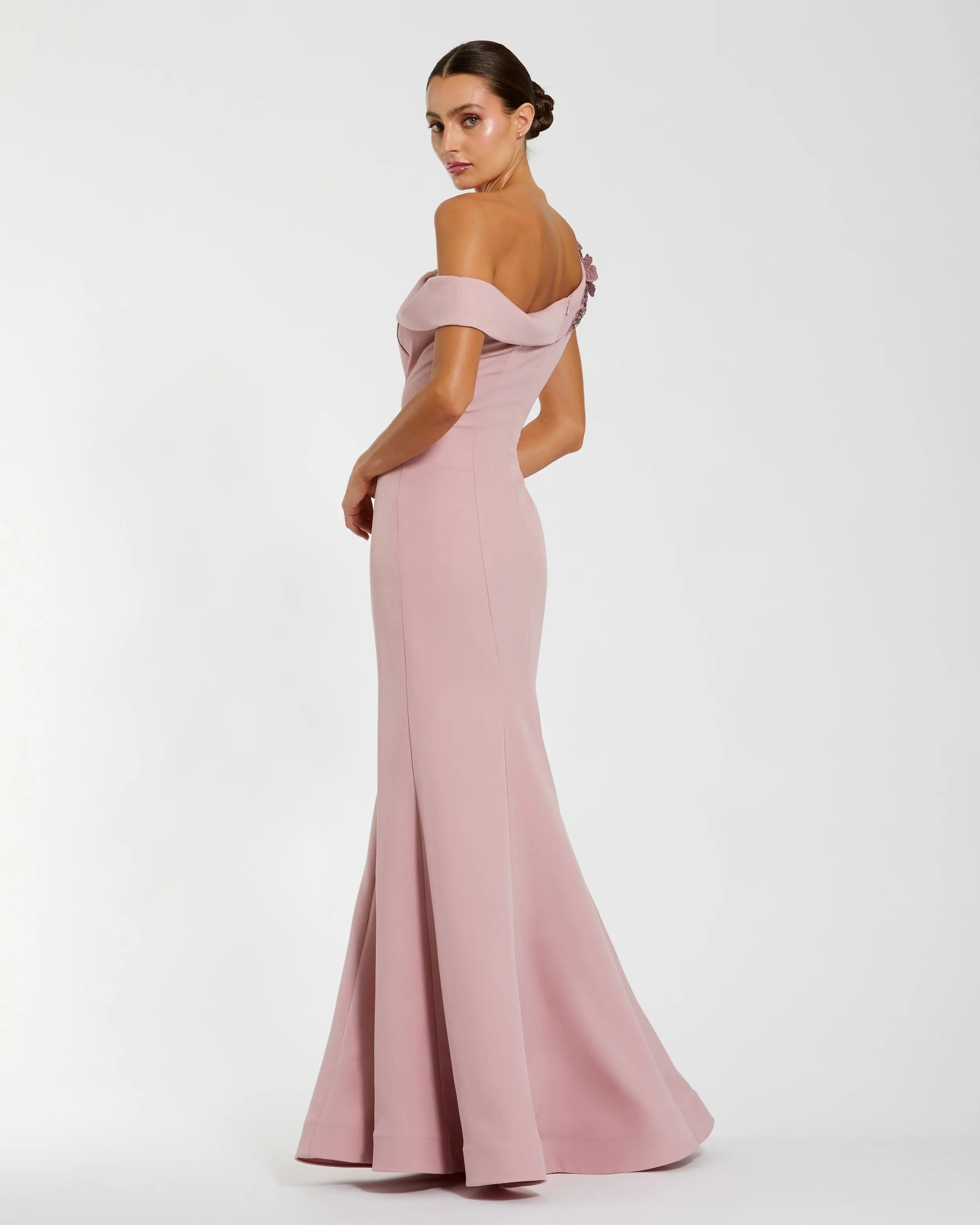 Pink One Shoulder Sleeveless Beaded Mermaid Gown