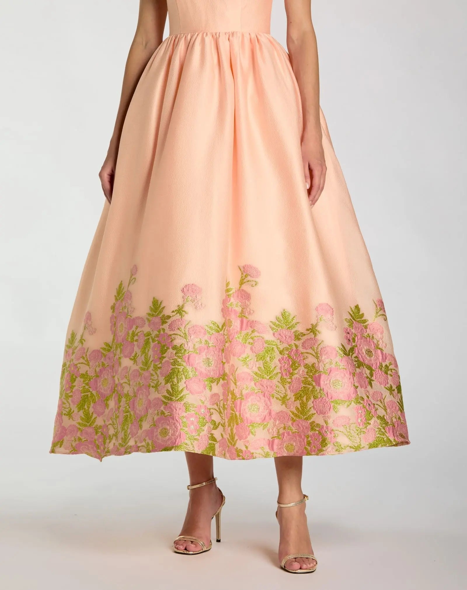 Peach Spaghetti Strap Organza Midi Dress With Bow Detail