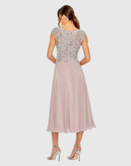 Purple Embroidered Chiffon A-Line Midi Dress