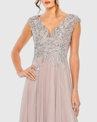 Purple Embroidered Chiffon A-Line Midi Dress
