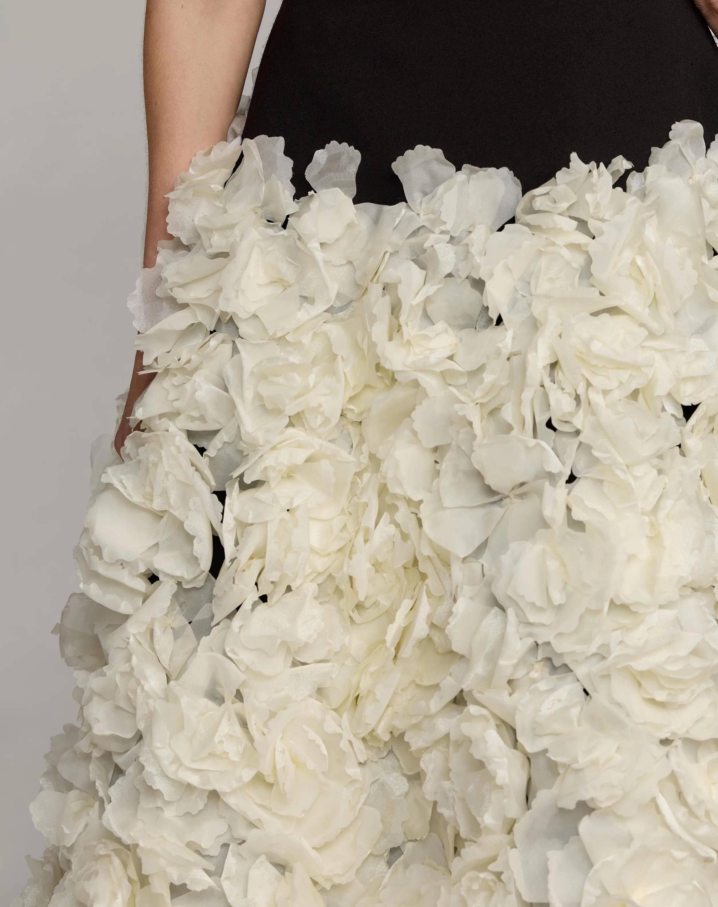 Black Sleeveless A-Line Midi Dress With 3D Floral Skirt