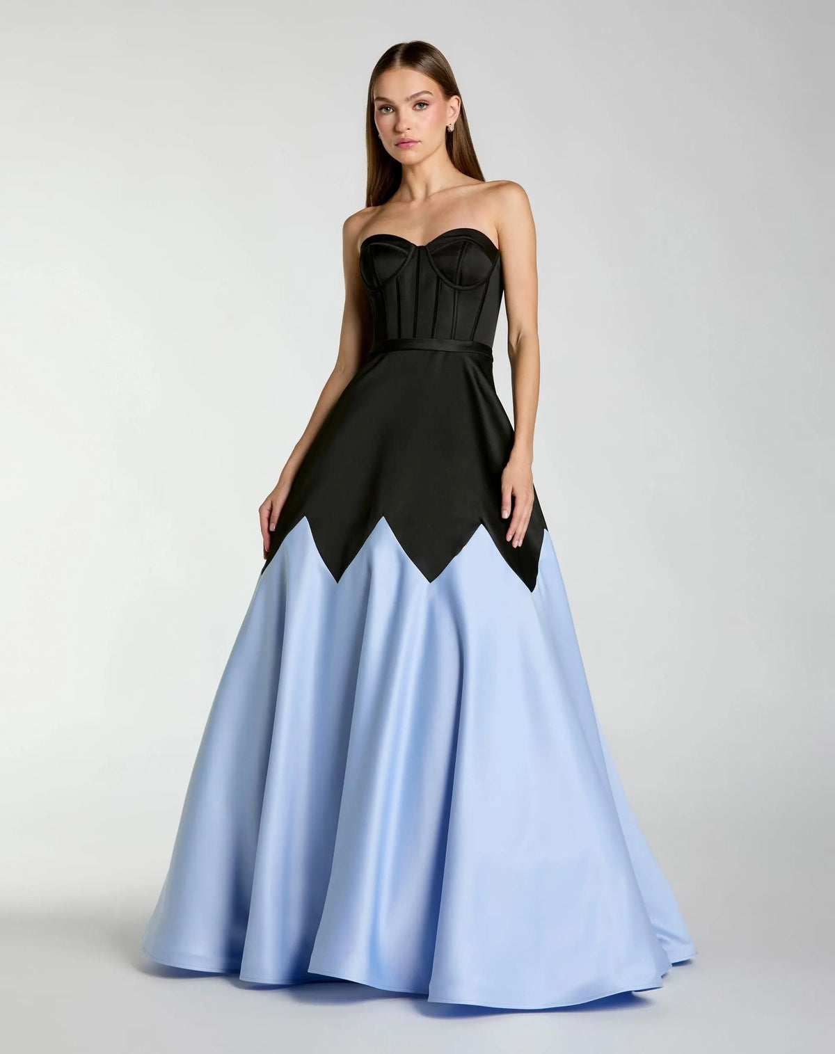 Black and Blue Strapless Satin Sweetheart Ball Gown