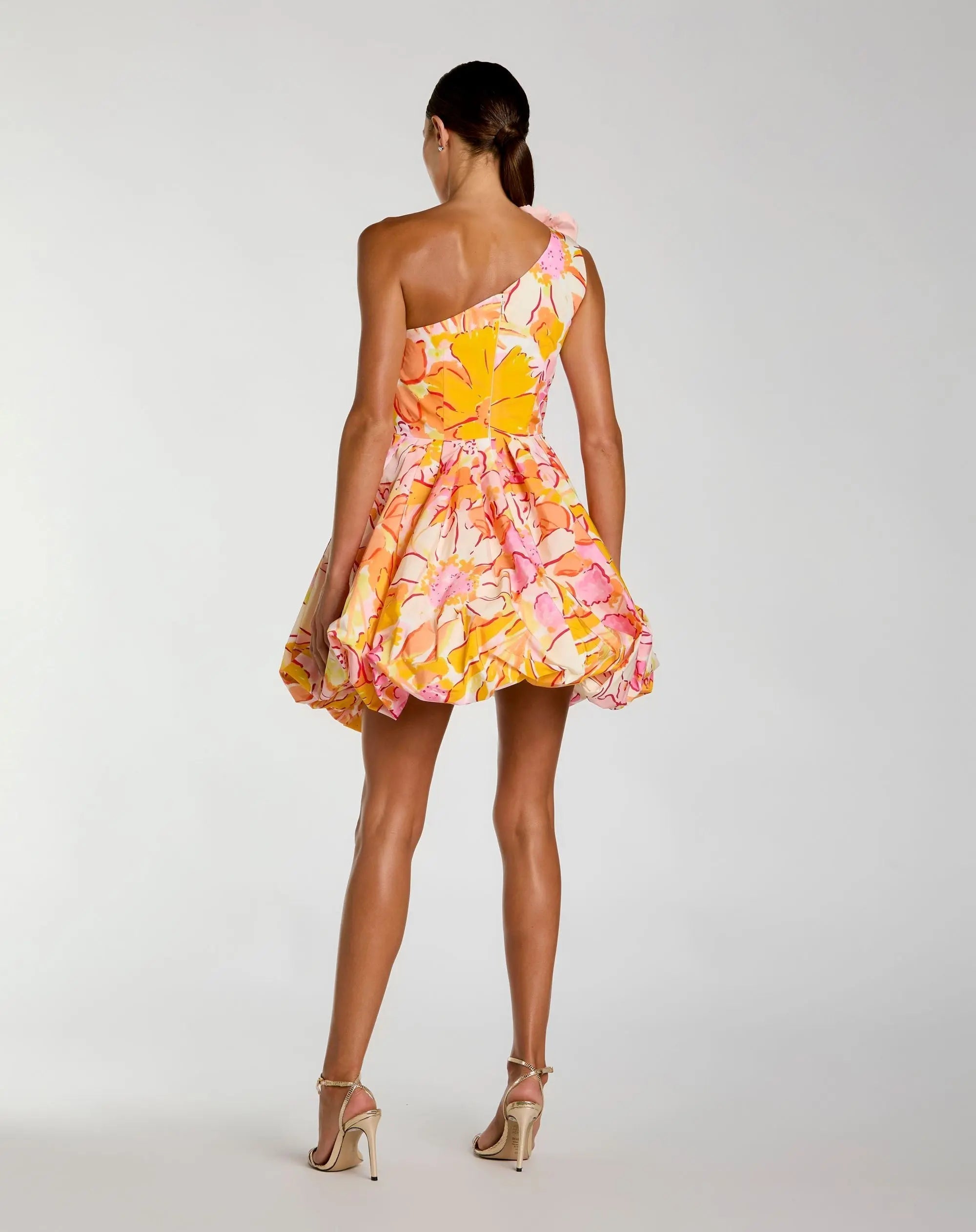 Multicolor One Shoulder Bubble Hem Faille Mini Dress