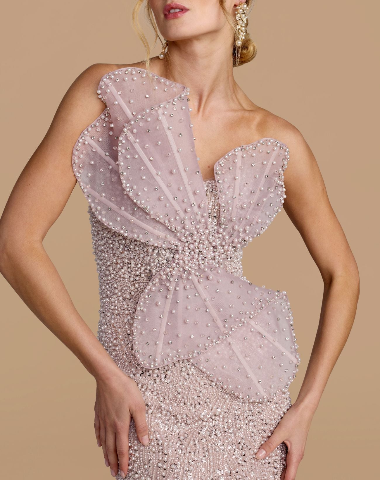 Purple Strapless Embellished Column Gown With 3D Petals