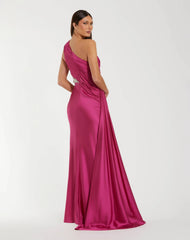 Dark Pink One Shoulder Charmeuse Gown With Beaded Cutout