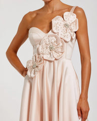 Light Pink Satin Bustier Ball Gown With 3D Flowers
