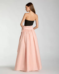 Black Pink Strapless Gown With Oversized Bow