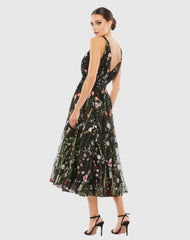 Black Floral Embroidered Midi Dress