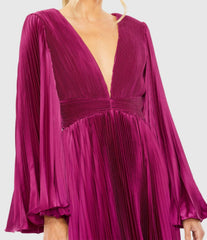 Purple Long Flare Sleeve Pleated Dress - FINAL SALE