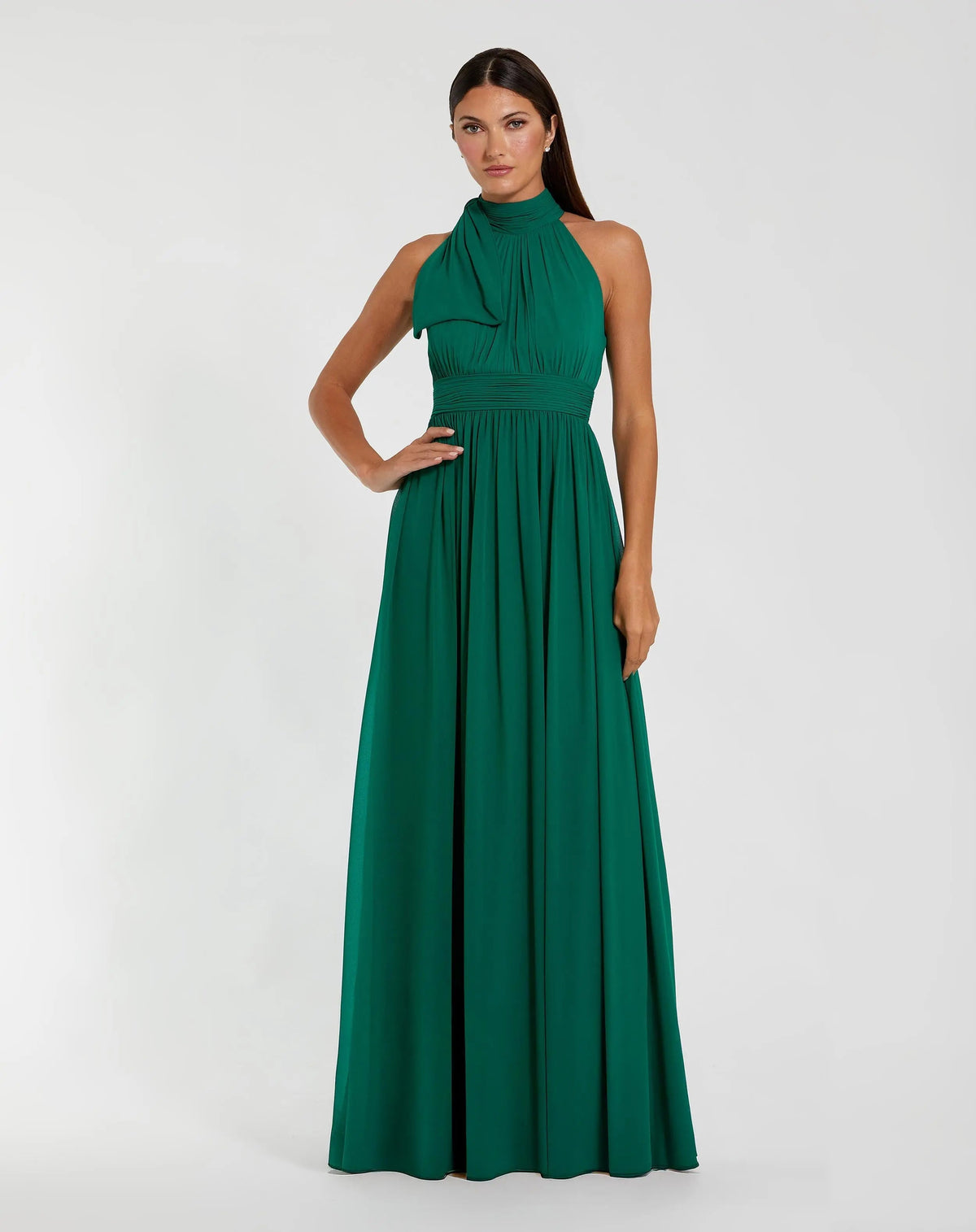 Green High Neck Chiffon Gown