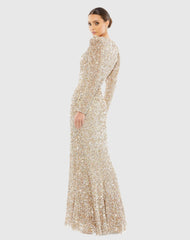 Gold Puff Shoulder Sequined Surplice Gown