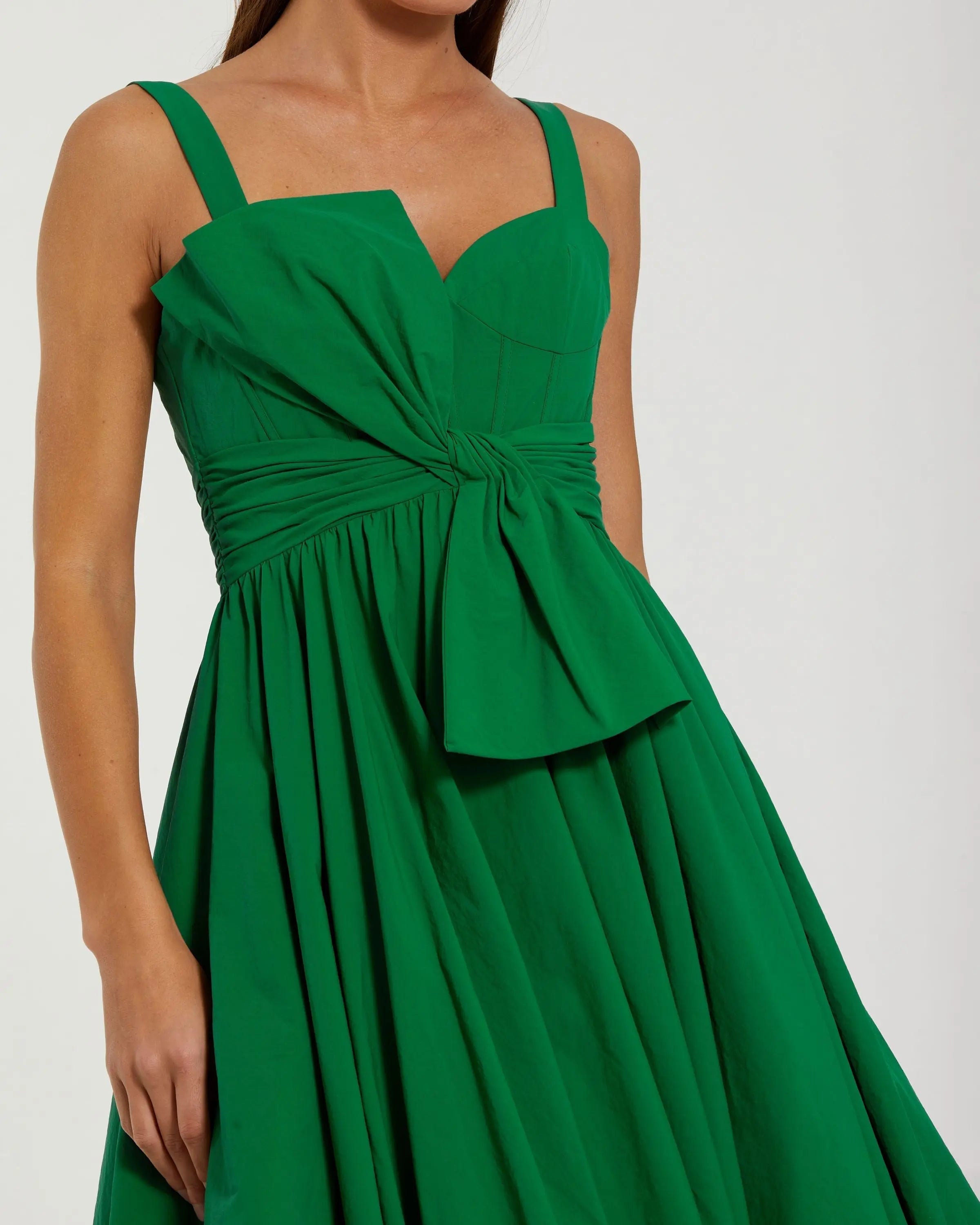 Green Sleeveless Corset Ball Gown With Bow