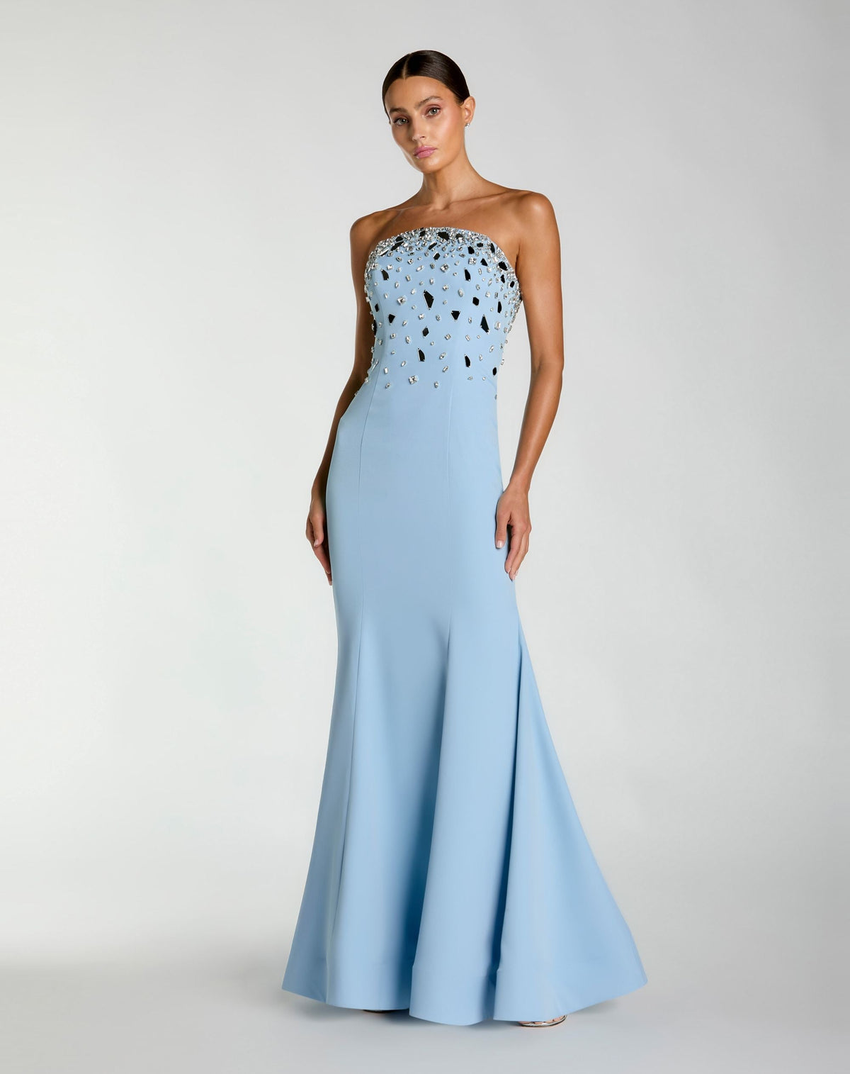 Blue Strapless Embellished Mermaid Gown
