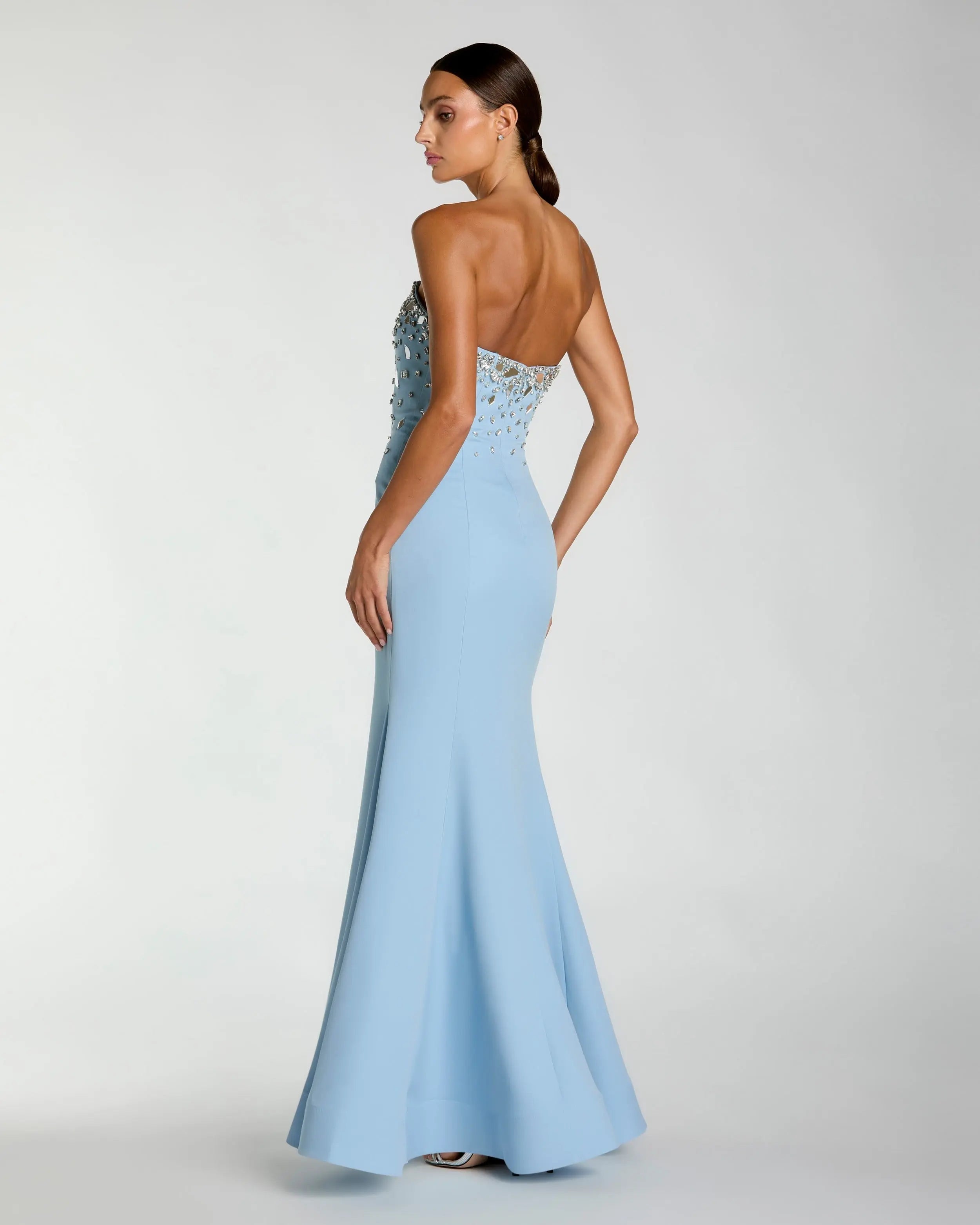 Blue Strapless Embellished Mermaid Gown