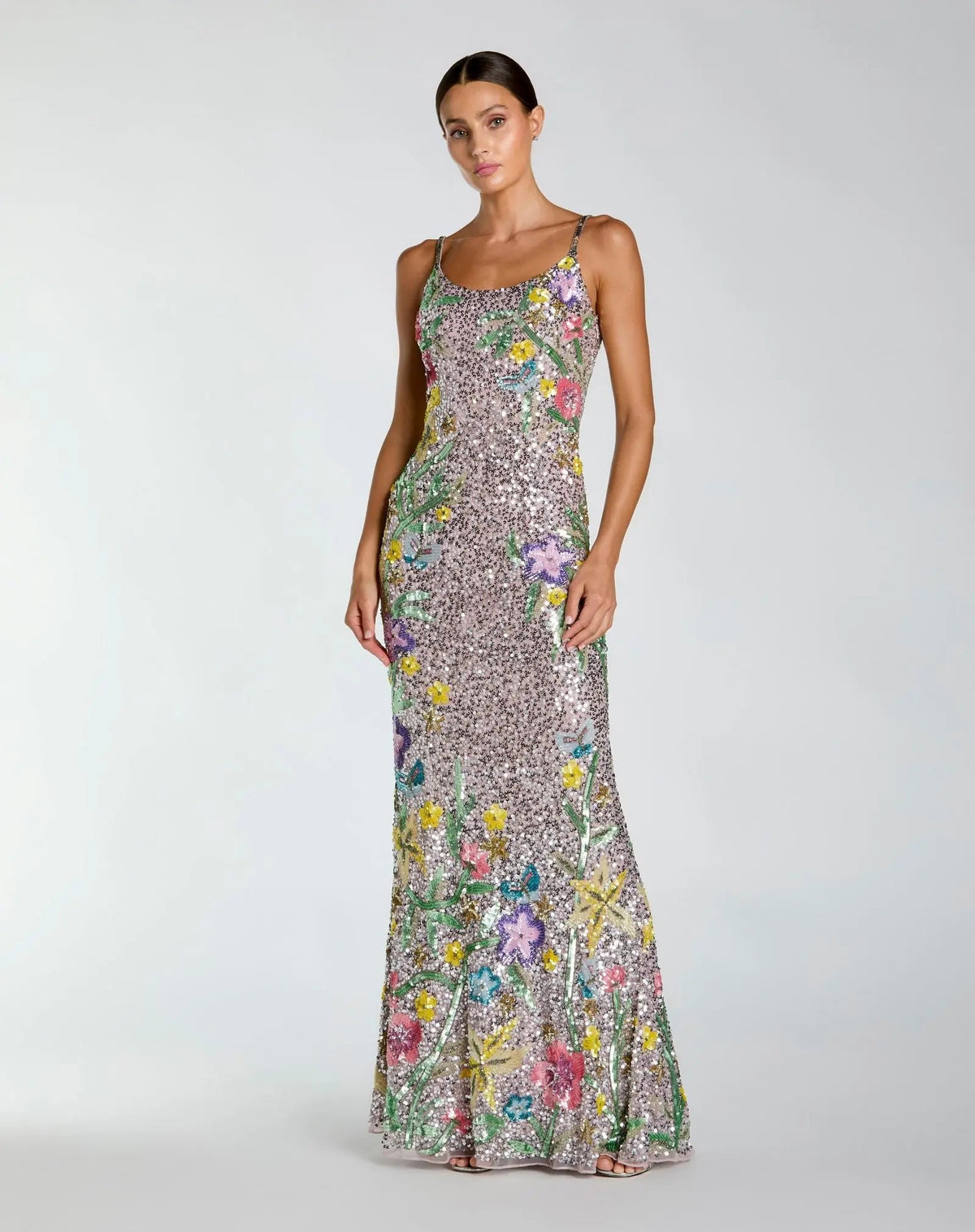 Silver Embellished Sleeveless Cowl Back Gown