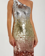 Multicolor Metallic Sequin One Shoulder Fringe Dress