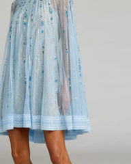 Blue Beaded Lace Cape Sleeve Mini Dress