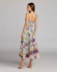 Green Sweetheart Neck Embroidered Midi Dress