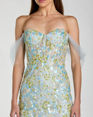 Blue Embellished Sweetheart Corset Trumpet Gown
