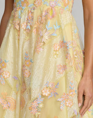 Yellow Sleeveless Embroidered A-Line Midi Dress