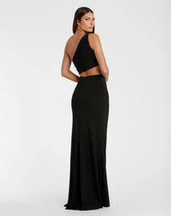 Black One Shoulder Ruched Cut Out Jersey Gown