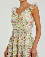 White Floral Tiered Ruffle Mini Dress